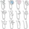 JOERICA Joerica 12Pcs Faux Nose Cuffs For Non Pierced Gold Nose Cuff Clip On Cz Butterfly Moon Heart Flower Adjustable Fake Nose Cuff Set Faux Body Piercing Jewelry