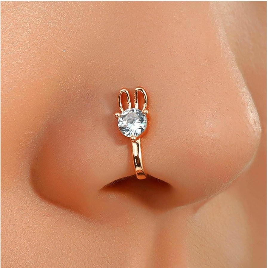 Sttiafay Sttiafay Boho Crystal Bunny Rabbit Nose Ring Cz Bunny Fake Nose Ring Gold Fake Septum Nose Ring U Shape Clip On Nose Ring Bendable Tiny Rabbit Nose Ring Stud Jewelry Women And Girls Gift Faux Body Piercing Jewelry