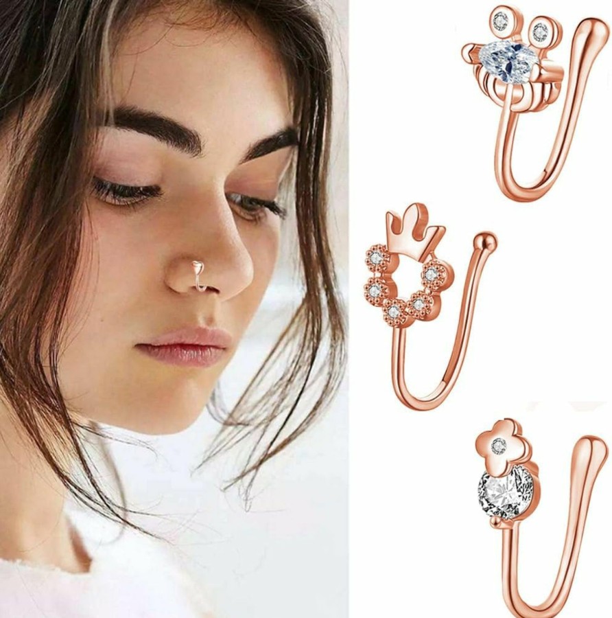 NASAMA Nasama 24Pcs Fake Nose Ring Fake Septum Hoop For Women Cz Nose Ring Nose Cuffs For Non Pierced Nose Faux Body Piercing Jewelry