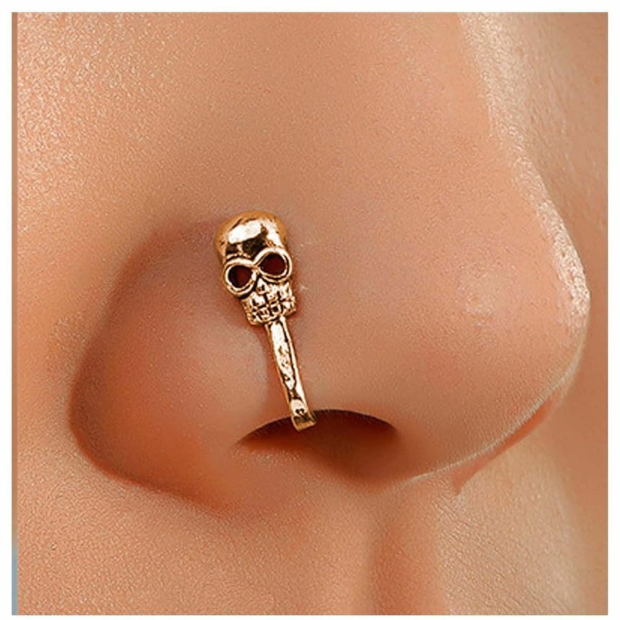 Erimberate Erimberate Punk Skull Clip On Nose Ring Silver Skull Non Piercing Nose Ring Skull Nose Cuff Hoop Ring Skull Septum Piercing Ring Jewelry For Women And Girls Gifts Faux Body Piercing Jewelry