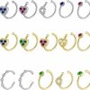 SENNI Senni15Pcs 14K Gold Ear Cuffs Fake Nose Ring Cubic Zirconia Non Piercing Adjustable Ear Cuff Earrings Clip On Cartilage Helix Wrap Bee Flower For Women Jewelry Faux Body Piercing Jewelry