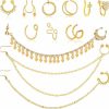 Junkin Junkin 12 Pieces Nose Ring Chain Jewelry Stainless Steel Nose Chain Nose Cuff Fake Septum Fake Nose Ring Hoop Fake Septum Ring Non Piercing Nose Rings Gold For Women And Men Faux Body Piercing Jewelry